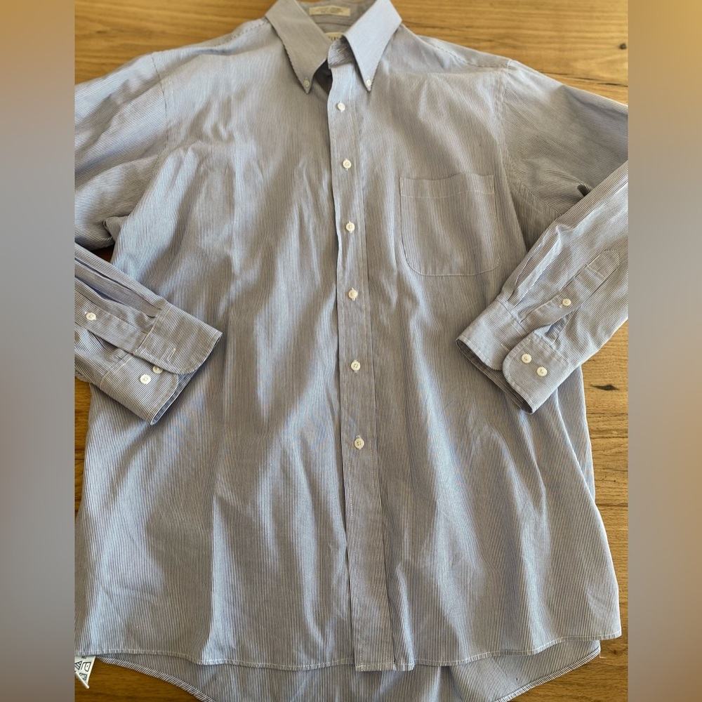Van‎ Heusen Pinpoint Long Sleeve Button Down Shirt Men's Blue 17 34/35 Preowned
